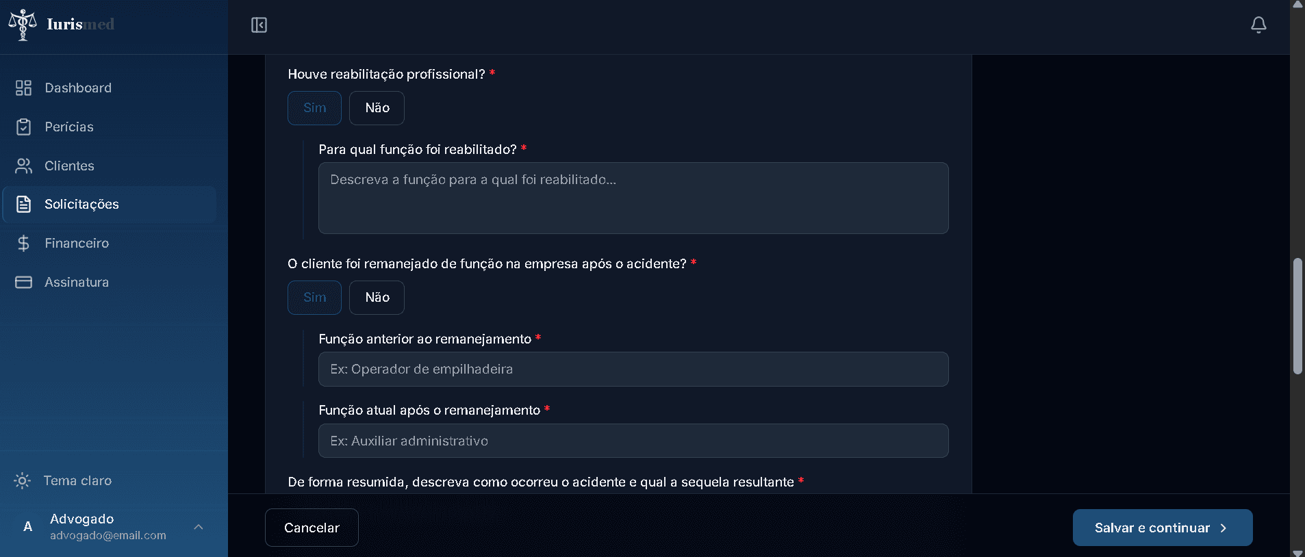 Perguntas sobre reabilitação profissional e remanejamento de função